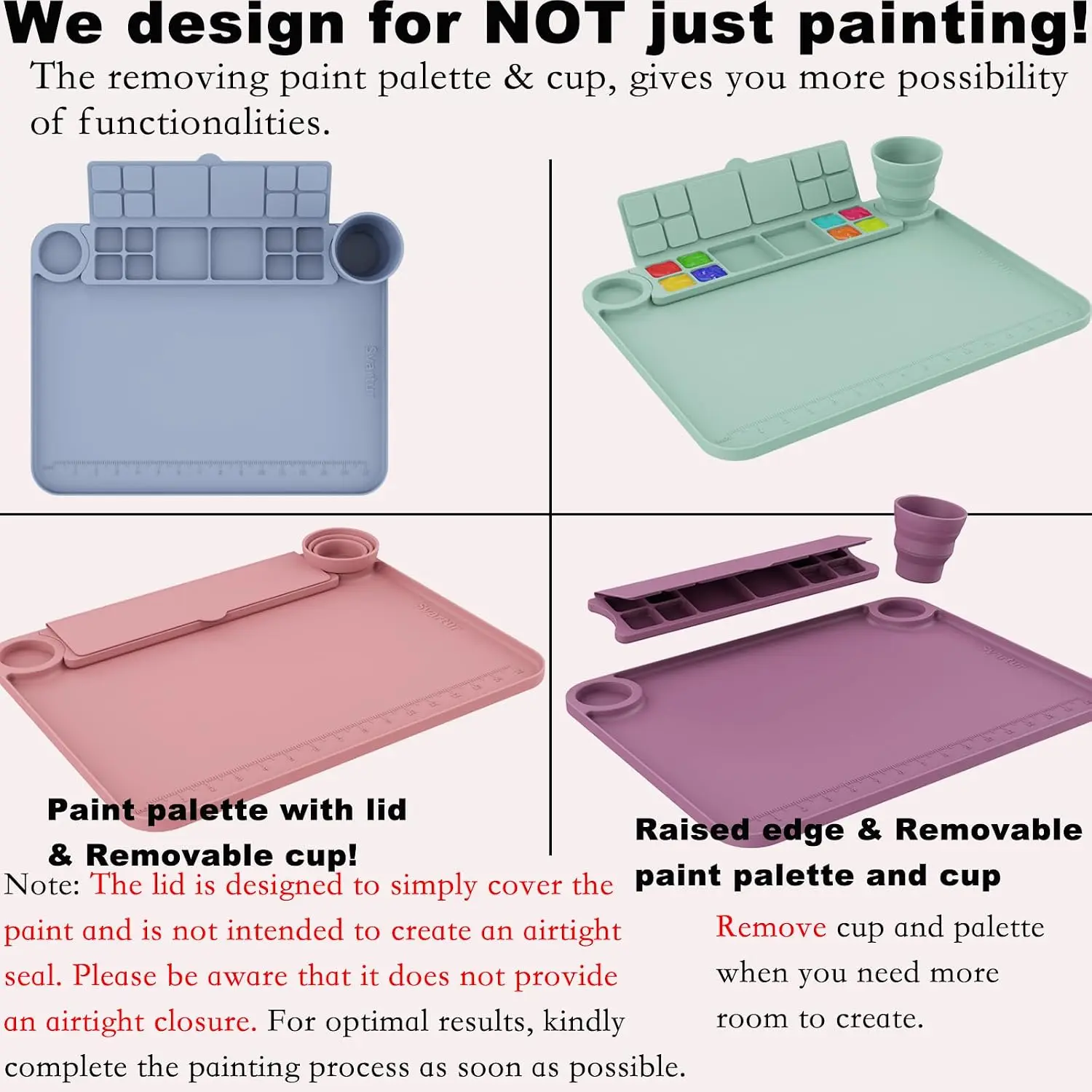 Silicone Painting Mat with Removable Cup and Palette, 17x13 Inch Thick Art Mat for Resin DIY, Gray view 4