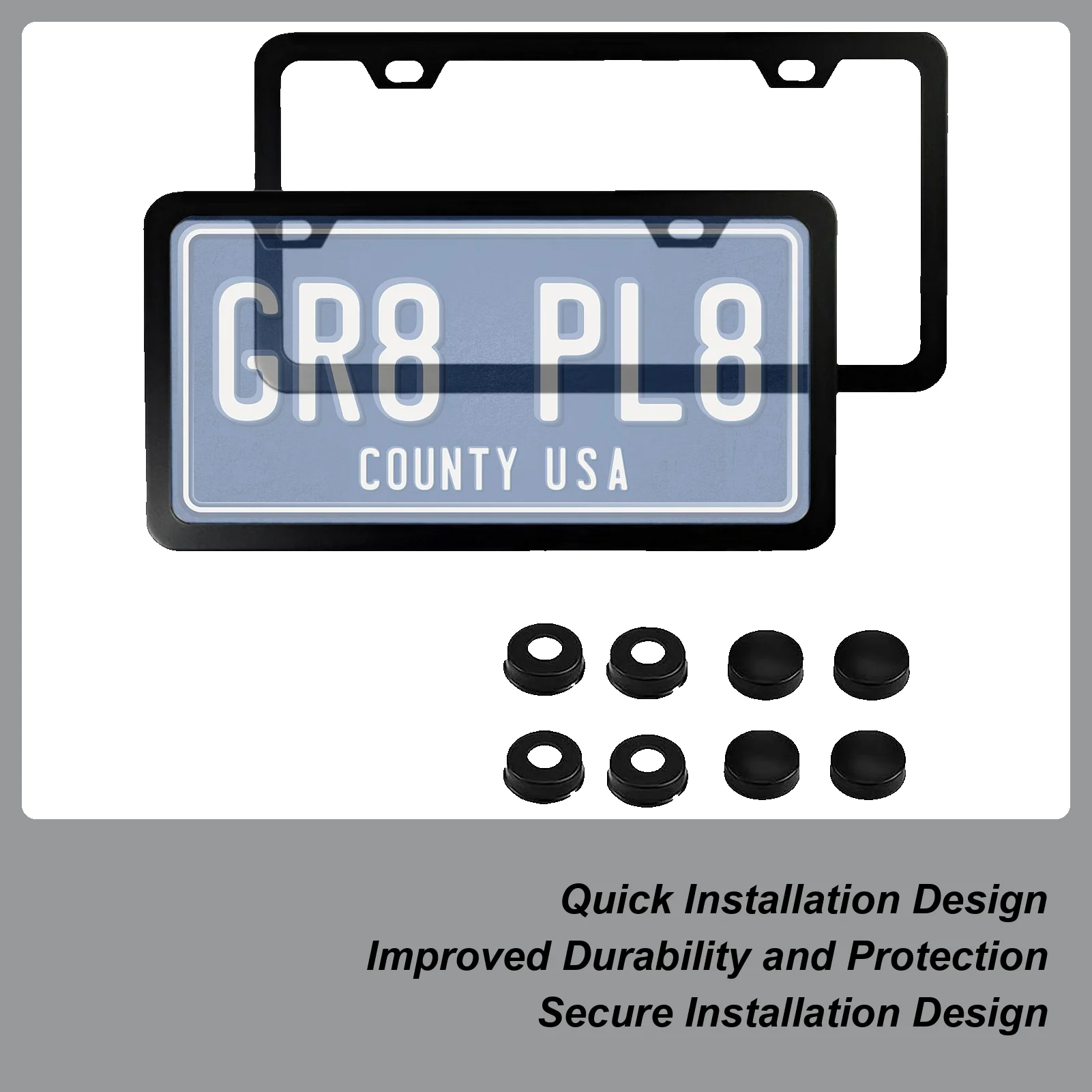 

Stainless Steel License Plate Frame Bracket with Anti Theft Screw Caps Front Rear Universal for Registration Mounting Rustproof