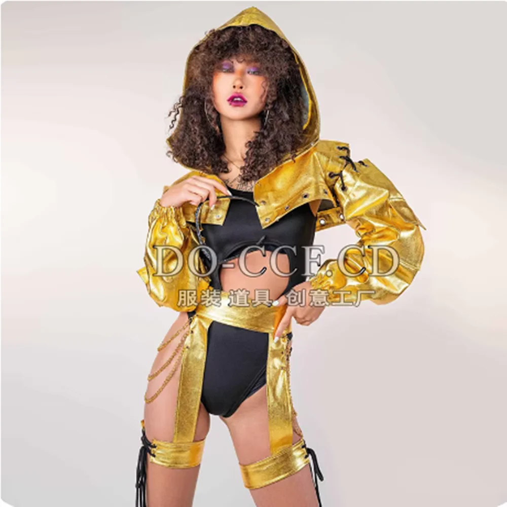 

Adult Hip Hop Jazz Dance Costume Gogo Show Stage Costume Nightclub Bar Ds Stage Outfit Festival Party Rave Costume Golden YJ34