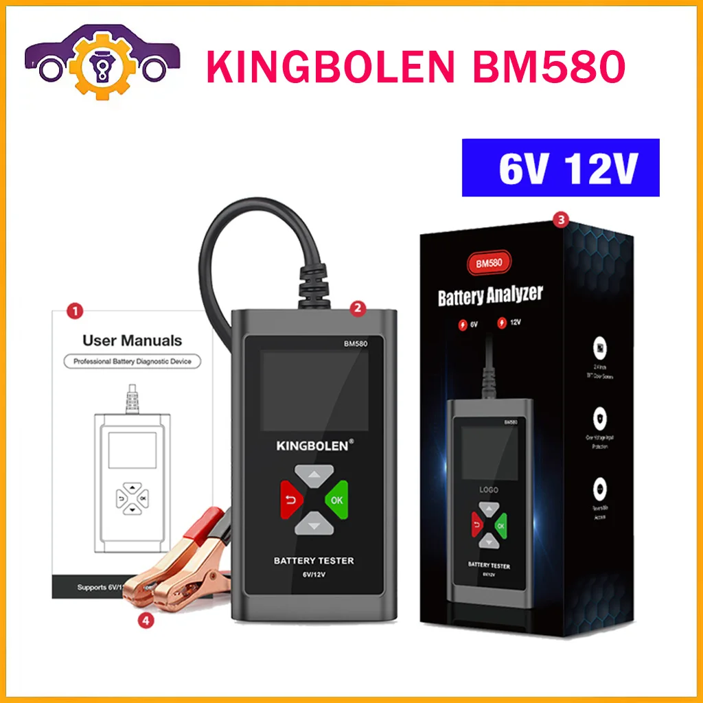 

KINGBOLEN BM580 Car Battery Tester 6V 12V Automotive Test Tools Car Health Exam Reversible Access Clip Voltmeter PK BM550 BM560