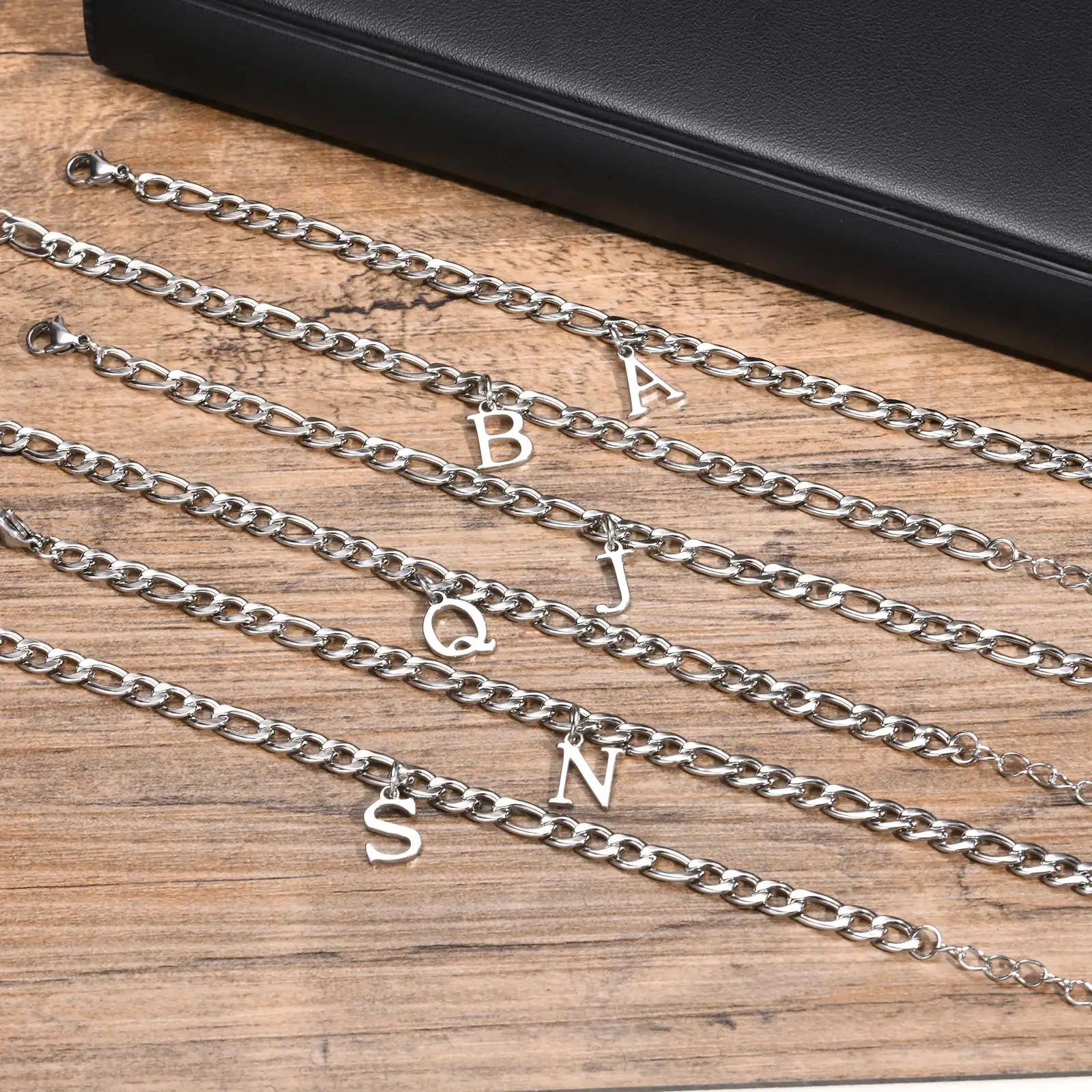 A-Z Stainless Steel 3 to 1 NK Chain Letter Bracelet for Men,Personality 26 Letter Bracelets Anklet,Charm Party Jewelry Gift