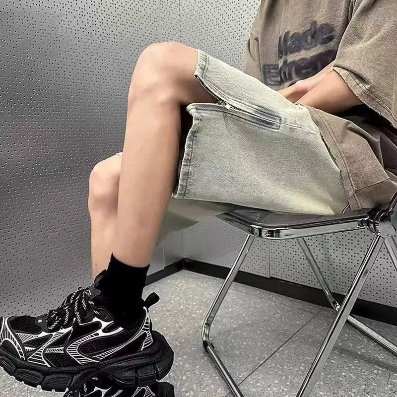 Men's Vintage Washed Denim Shorts 5 Inch Mud Color Summer Streetwear Heavyweight High Street Casual Urban Fashion