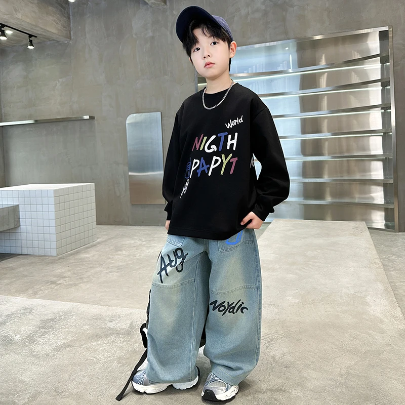 Hot Sale Children Autumn Suit for Boy Fashion 2-piece Sweatshirt Jeans Set Kids New Arrival Casual Clothing Set 5 7 9 11 13 14 Y