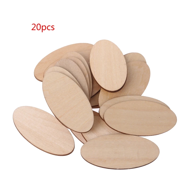 10/20/30pcs Oval Wooden Slices Chips Unfinished Cutout Name Tags DIY Scrapbook