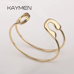 KAYMEN Fashion Exquisite Gold Color Cuff Bracelets Bangle for Women New Pin Shape Luxury Bracelets Jewelry Party Accessory