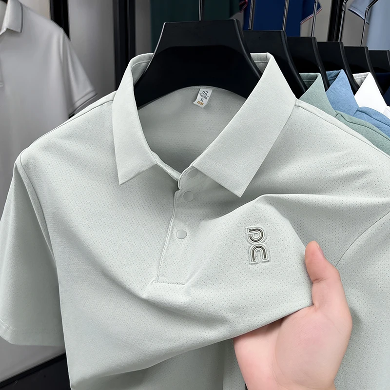 

Luxury High-End Men's Polo Shirt Lapel T-Shirt Summer New Letter Print Ice Silk Short Sleeve Casual Versatile Office Menswear