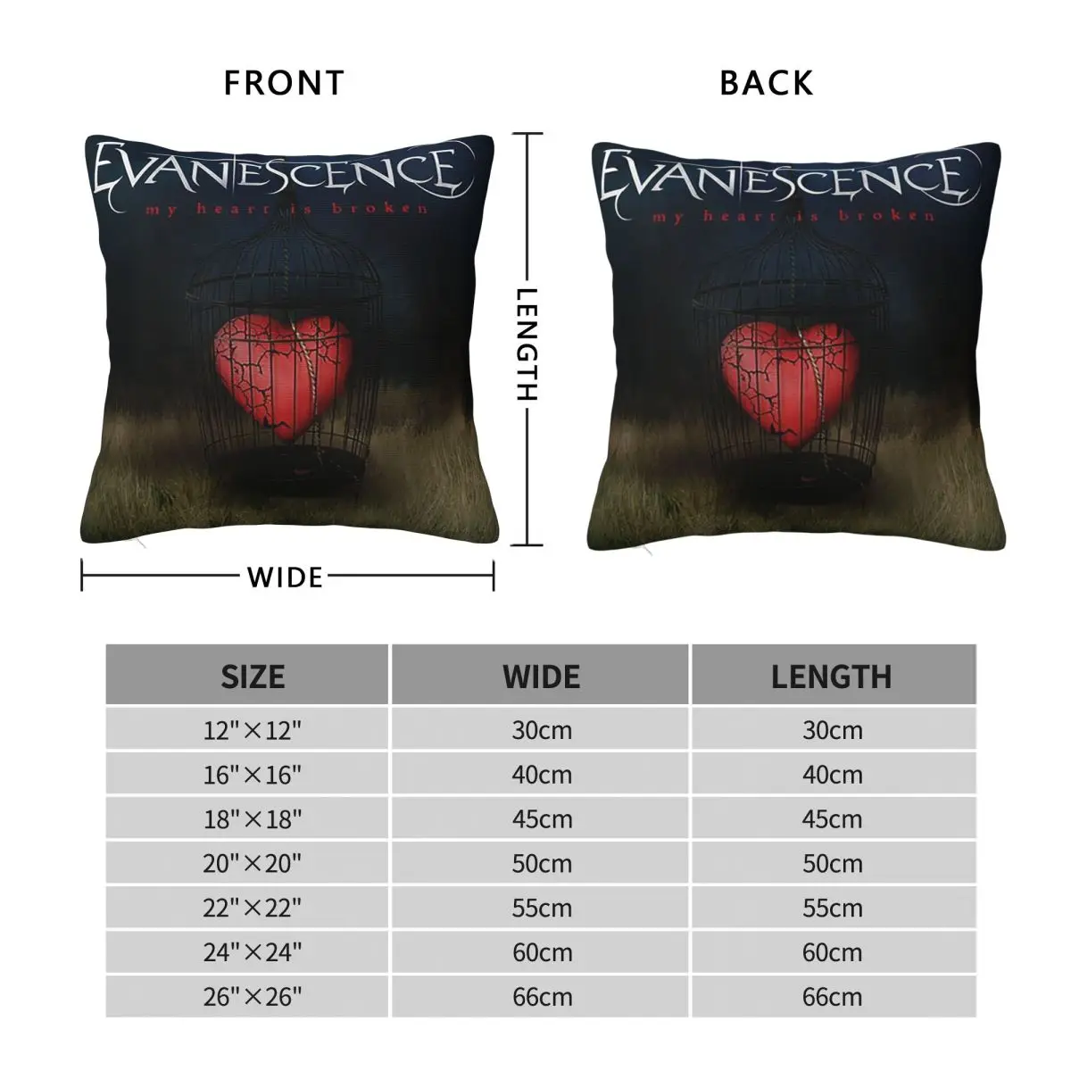 Evanescences Rock Band Square Pillowcase Cushion Cover Pillow Case Throw Pillow Cover for Home Sofa Living Room