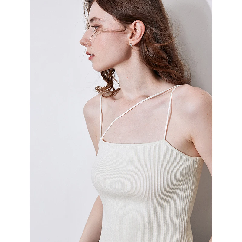 TOYOUTH Women Vest  2025 Spring New Asymmetrical Slim Fit Sexy Knitted Camisole Tank Tops