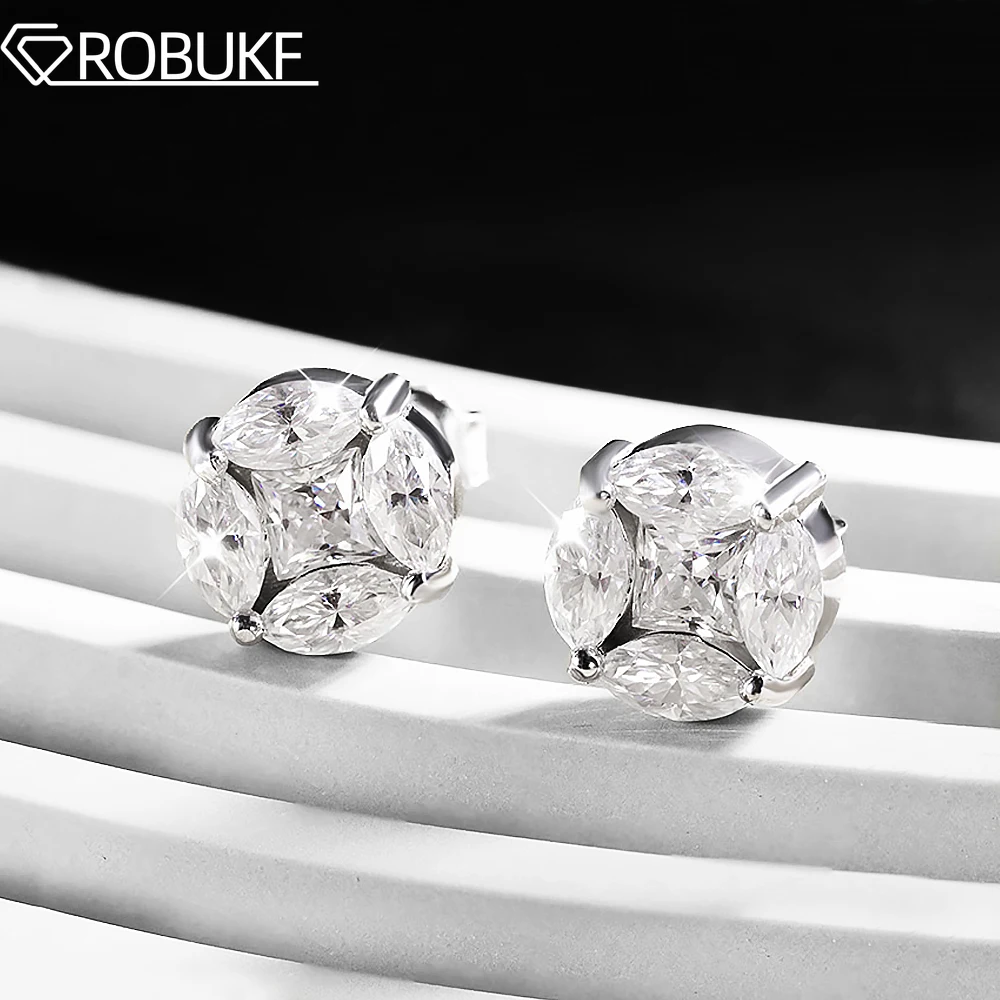 

3.2cttw Moissanite Stud Earring for Women D Color VVS Princess Marquise Cut Diamond with Certificate 925 Sterling Silver Jewelry