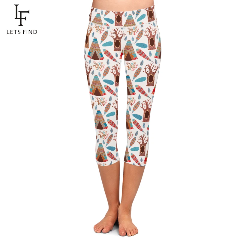 

LETSFIND 2019 Summer Style 3D Tent Digital Printing High Waist Women Capri Leggings Comfortable and Soft Legggings