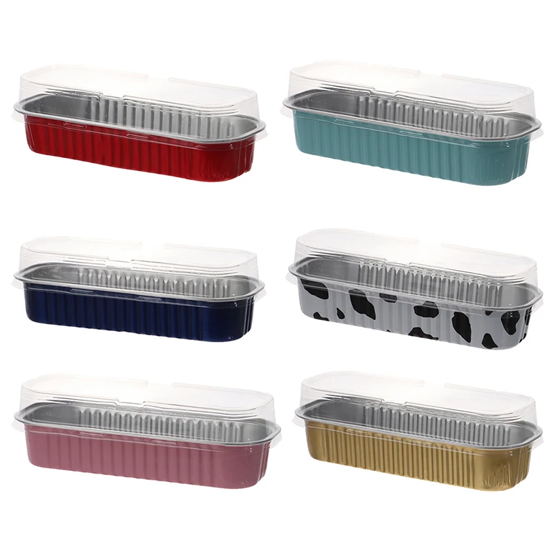 10Pcs 200ml Aluminum Foil Baking Cake Box Rectangular Tin Cupcake Baking Pan Pudding Box Cheese Dessert Cup With Lid