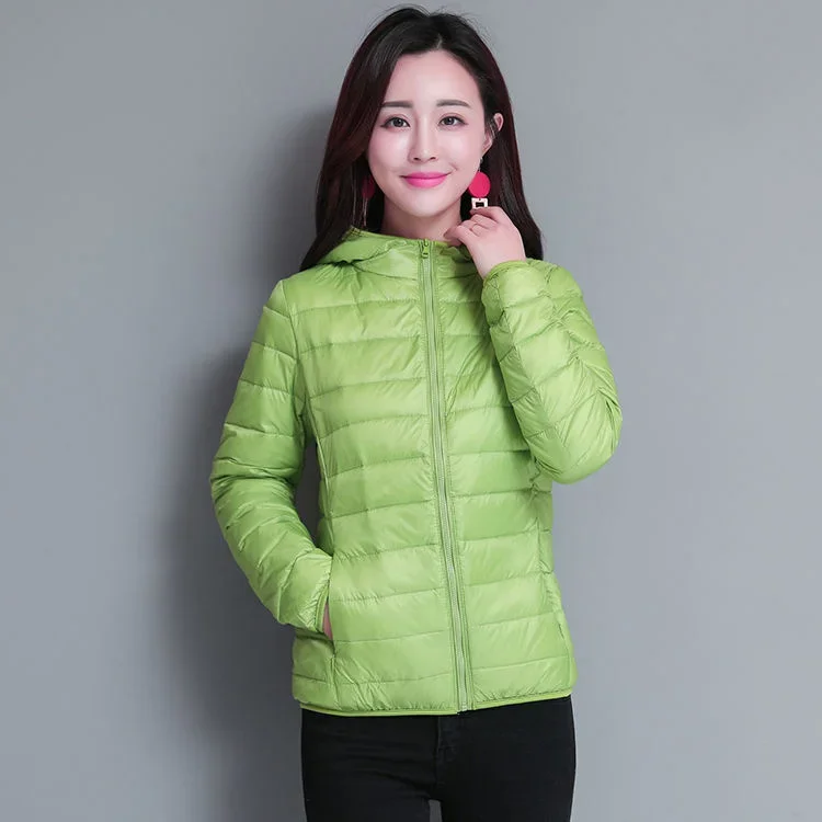 Winter Women Ultralight Thin Down Jacket White Duck Down Hooded Jackets Long Sleeve Warm Coat Parka Female Portable Outwear