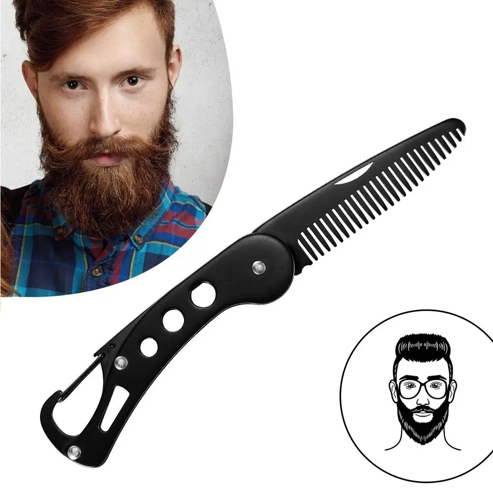 

Черная мужская расческа для укладки бороды, противоскользящая профессиональная складная расческа из нержавеющей стали, портативная прочная антистатическая расческа для усов