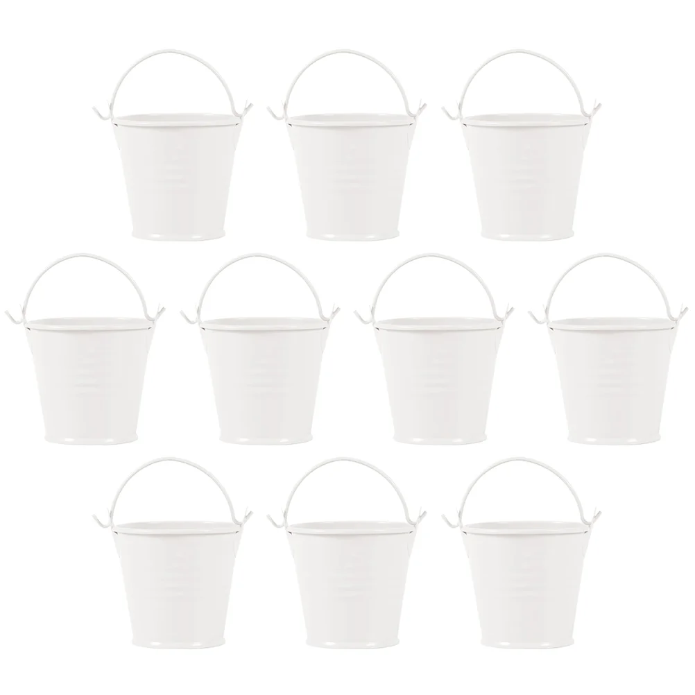 10PCS Mini Tinplate Bucket Flowerpot Plant Holder White Child Size 4x6cm Safe Wall Mount Candy Colored Gardening Home