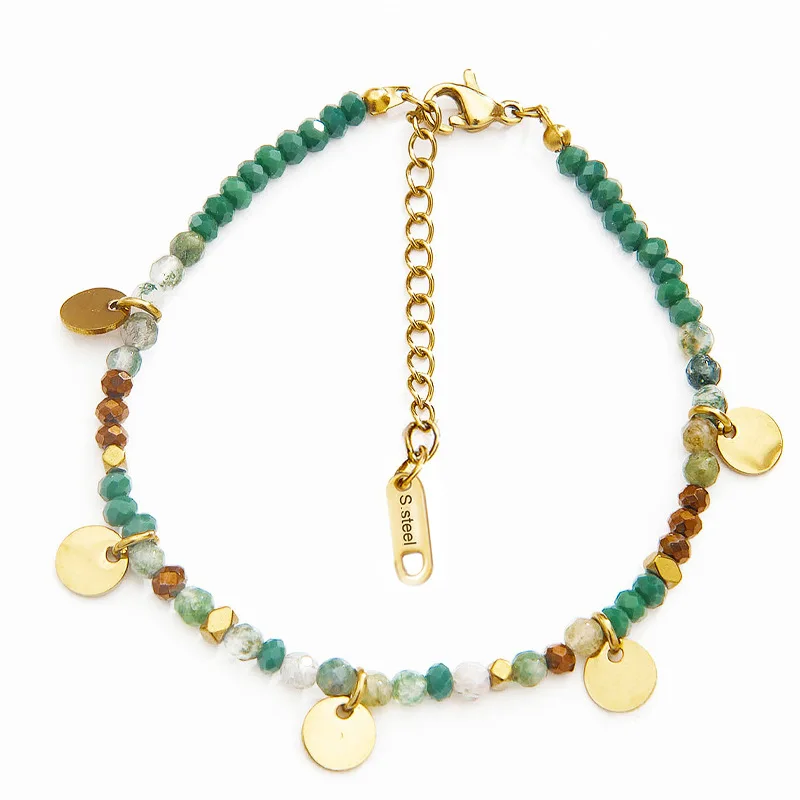 French Color Handmade Beaded Pendant Exquisite Small Round Piece Fashion Bracelet Plated With 14k Gold Stainless Steel Jewelry