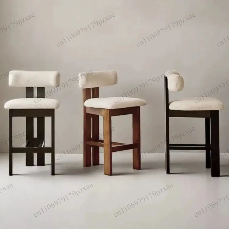 French & Scandinavian Solid Wood Bar Stools Casual High Chairs For Home Bar Restaurant Reception
