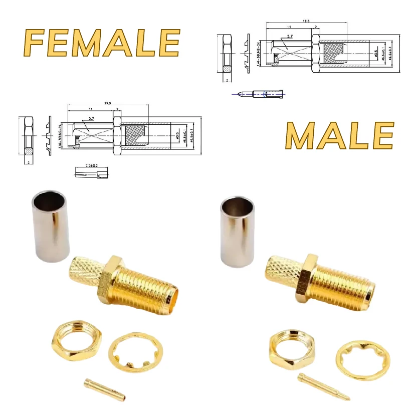 

Connector Bulkhead Crimp RP-SMA-KY-3 Male SMA-KY-3 Female RG58 RG142 SYV50-3 Cable RF Coaxial