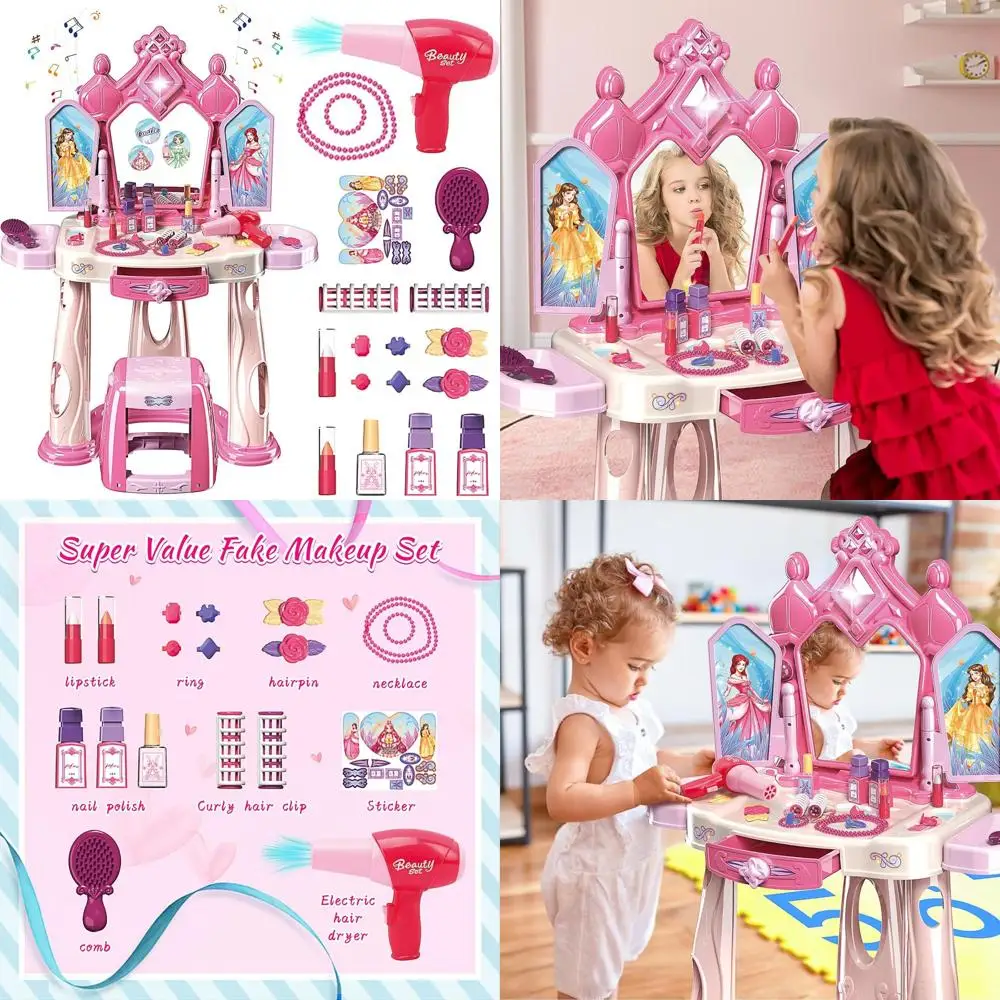 

Детский туалетный столик для макияжа с табуретом, подсветкой и музыкой для детей от 2 до 5 лет