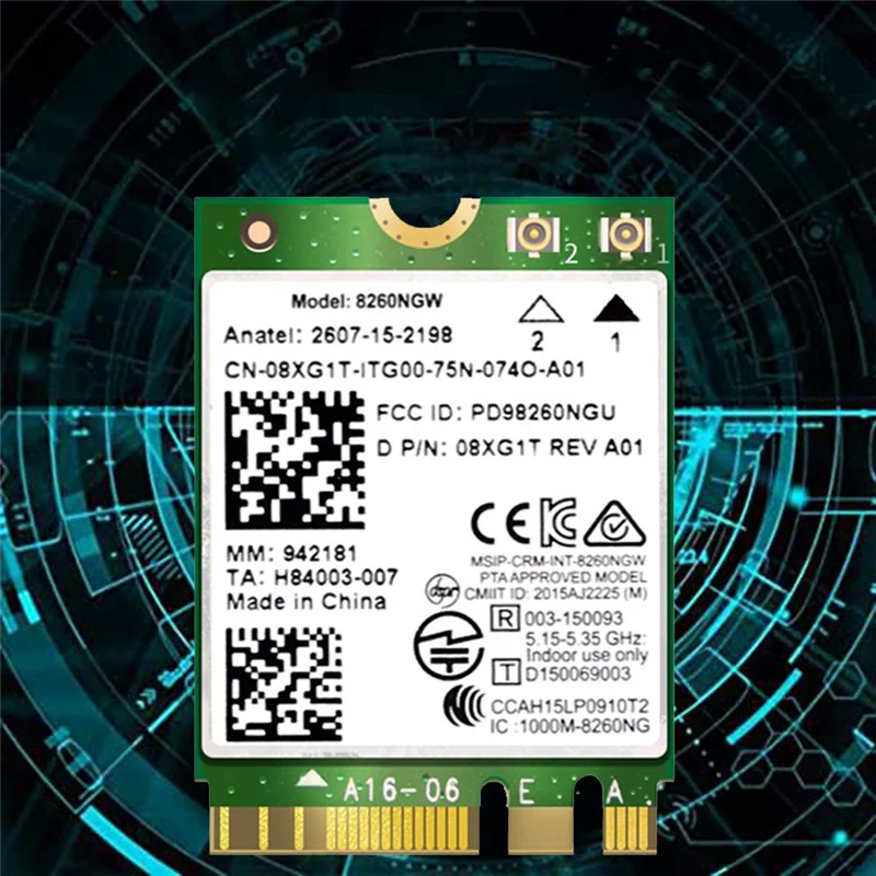 Módulo de cartão wi-fi requintado-8260 8260NGW 2.4G/5Ghz 867M Bluetooth 4.2 AC8260 NGFF M. 2 cartão sem fio + antena 2X8DB