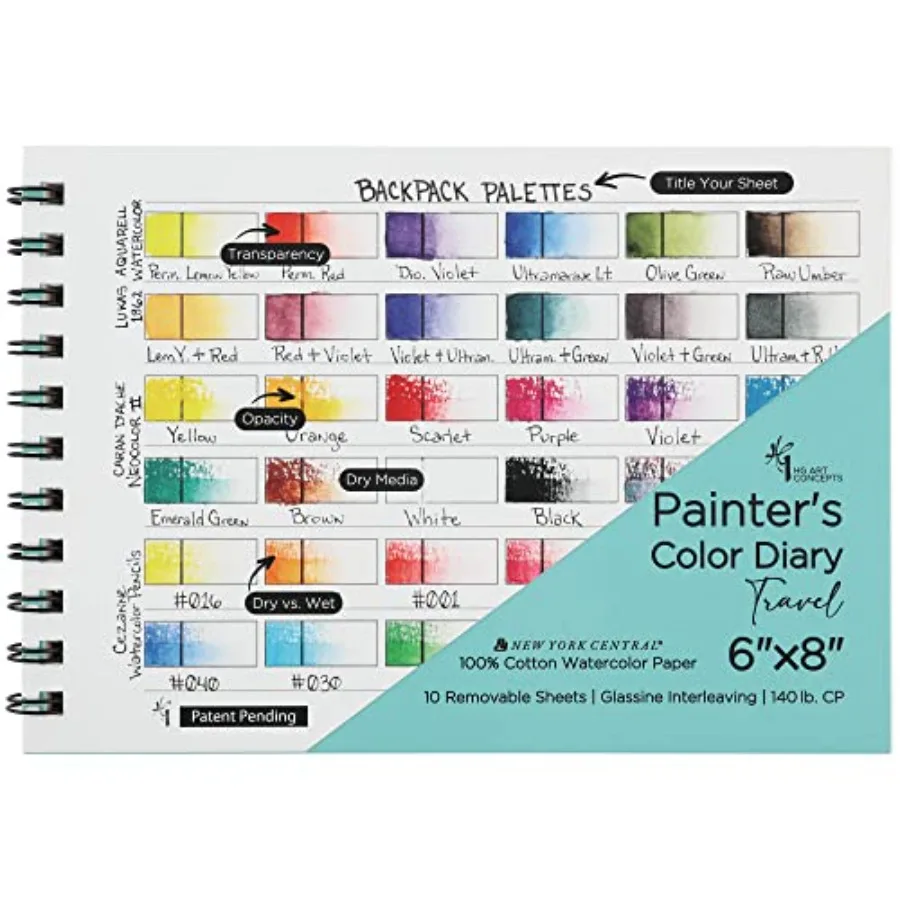 

Travel Size Painters Color Diary 5 Pack - 6x8 Spiral-Bound Acid-Free Color Swatch Book with 10 Pages for Traveling Artists