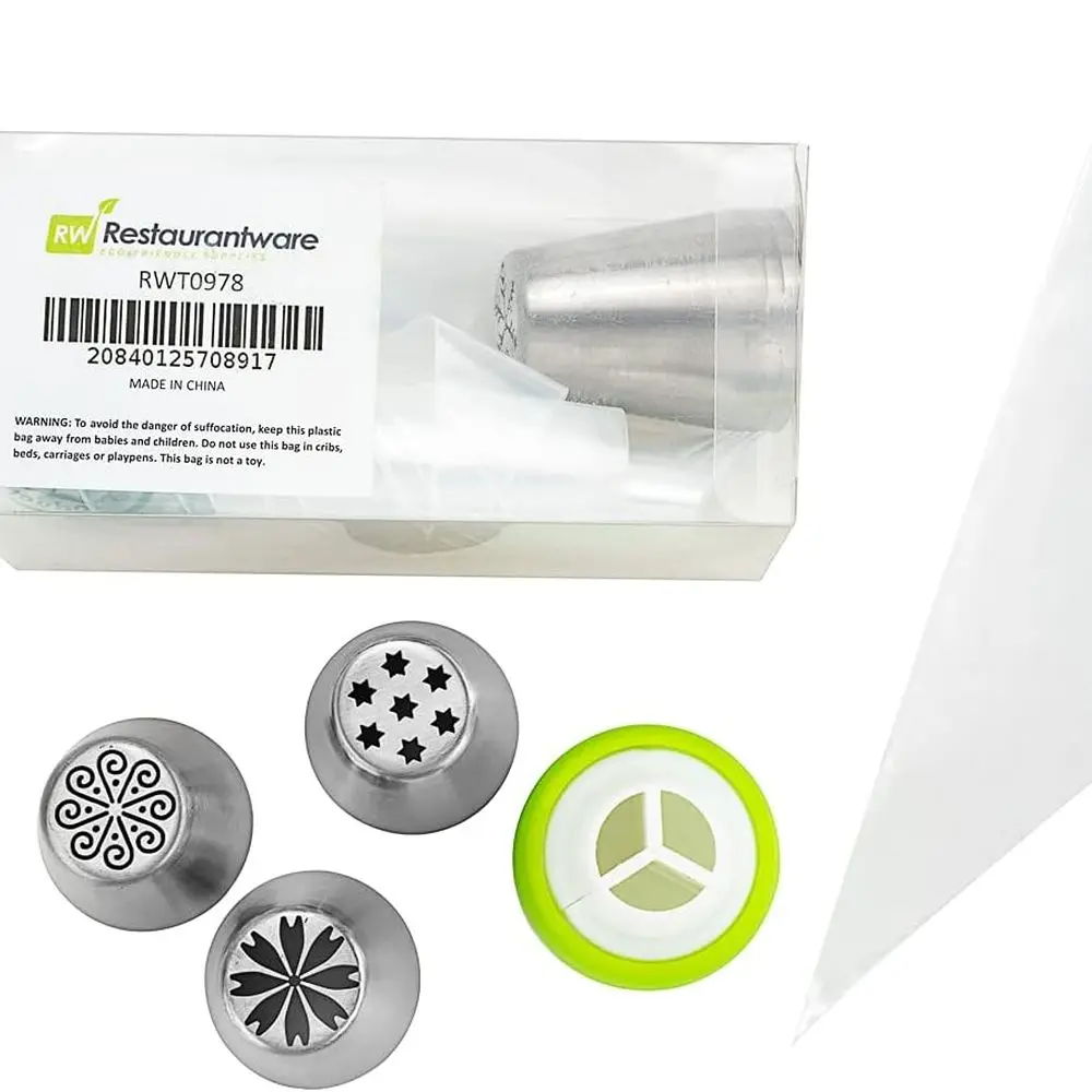 

Pastry Tek Russian Piping Tips Set 17 Piece Durable Cake ting Kit - 6 Piping Tips 10 Piping Bags Stainless Steel Piping Bags And