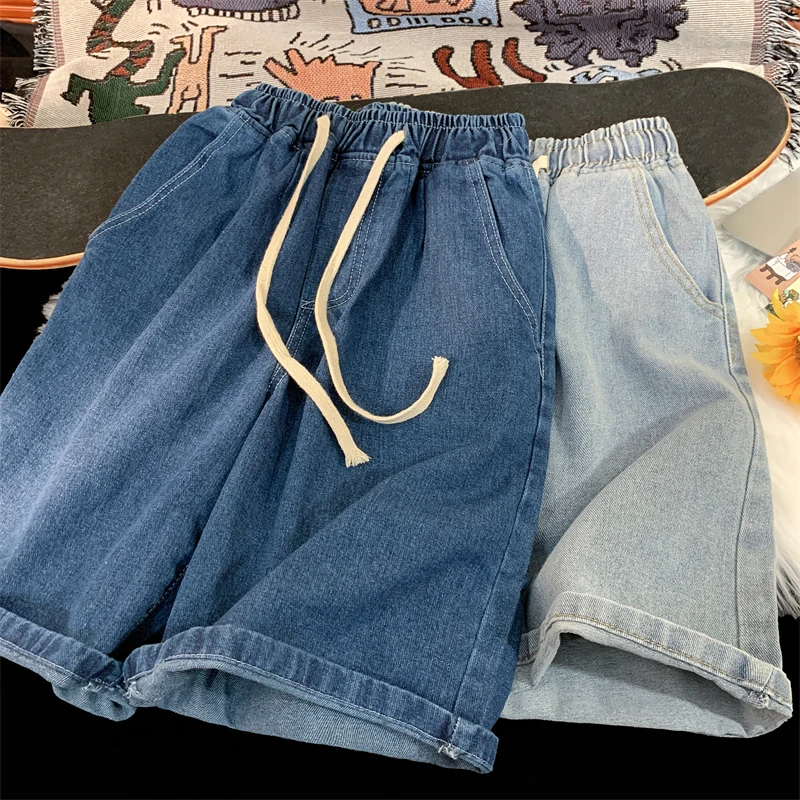 

High Waist Wide Leg ort Jeans Women's Summer New Sle Thin Loose Small Size Elastic Denim Blue Anti-Wrinkle Casual Pants