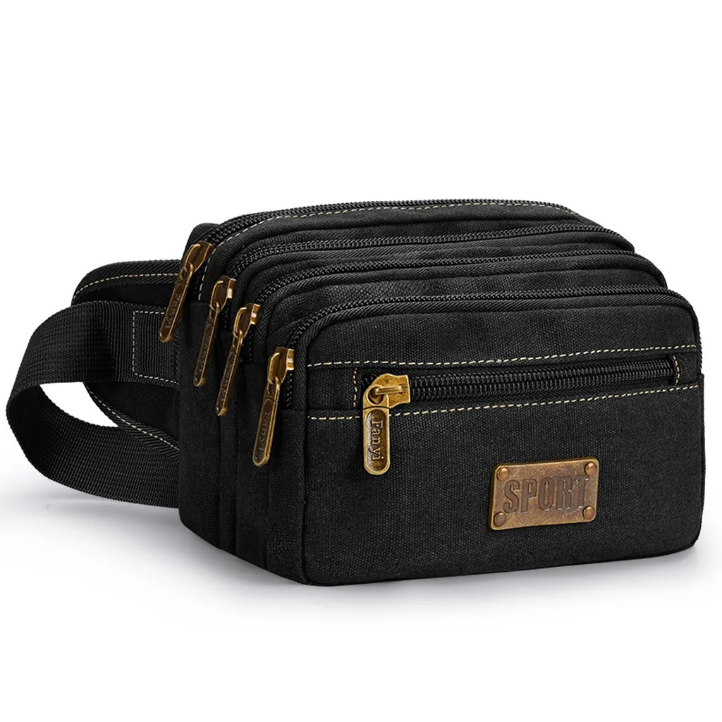 Canvas Fanny Bag Adjustable Waist Pack Multi-Layer Waist Pack Large Capacity Canvas Waist Pack For Outdoor Sports Cycling