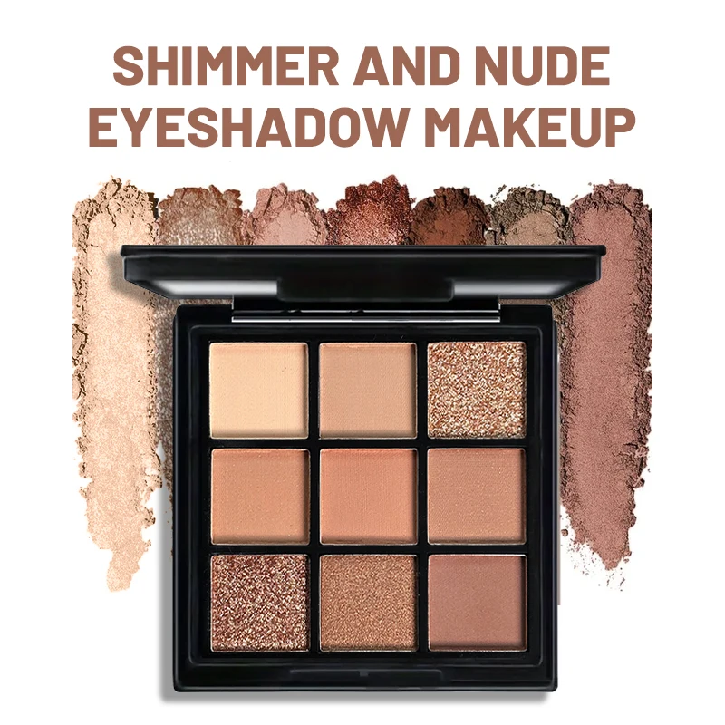 Paleta de sombras marrons 9 cores, fosco, brilhante, neutro, nude, quente, cinza, maquiagem pigmentada, longa duração, todos os dias, 9 cores, cosméticos