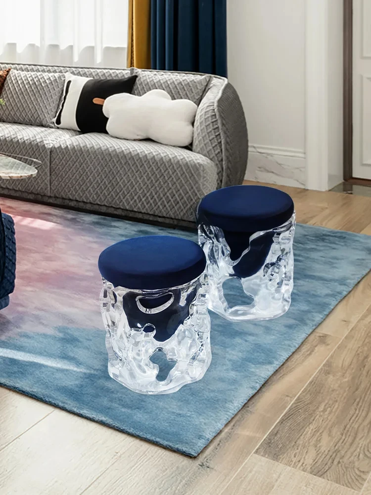 

Transparent Crystal Stool Living Room Office Tea Table Resin Wood a Block of Wood Or Stone Acrylic Low Stool