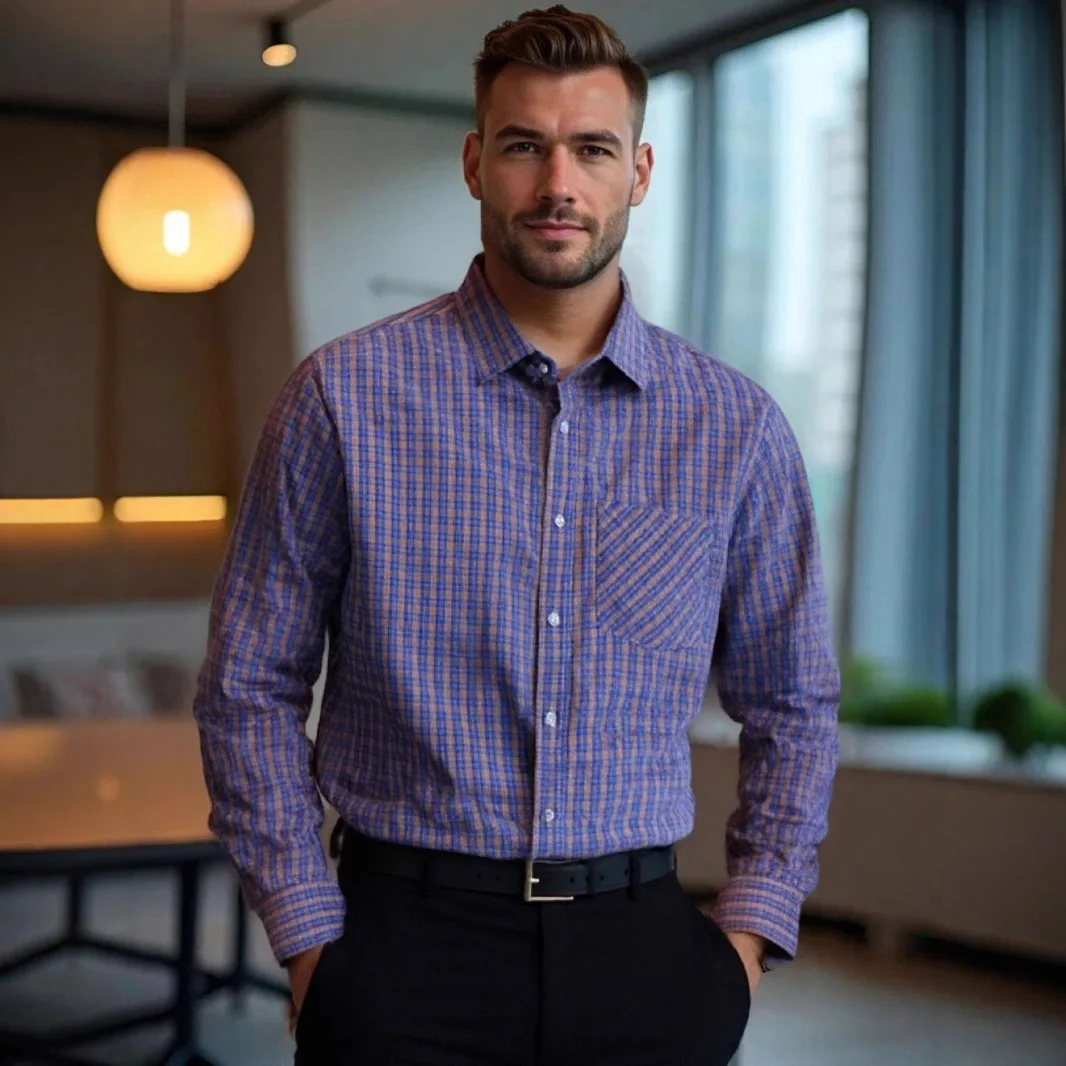 

Мужская деловая повседневная рубашка в клетку