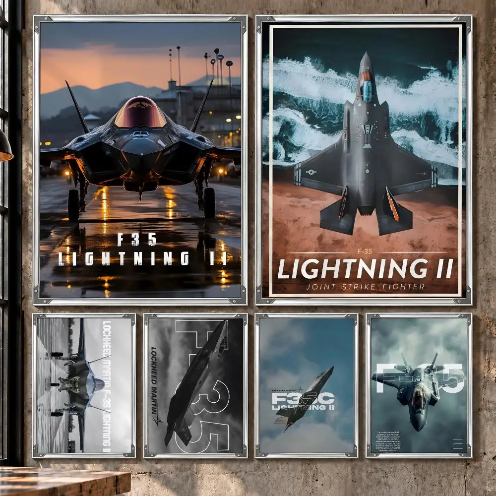 Aircraft F-35A Lightning II Fighter Poster HD Self-Stick Wall Decor Bedroom Dorm Office Gaming Garage Bathroom Gift