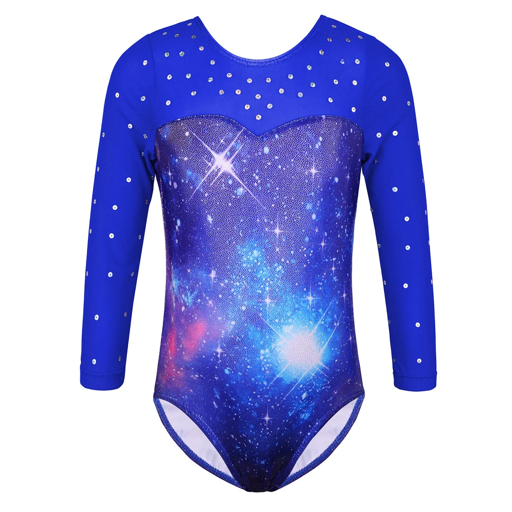 Kids Ballet Leotard Little Girls\' One Piece Sparkly Gymnastics Leotard Practice Outfits 3/4 Sleeve Training Performance Clothes