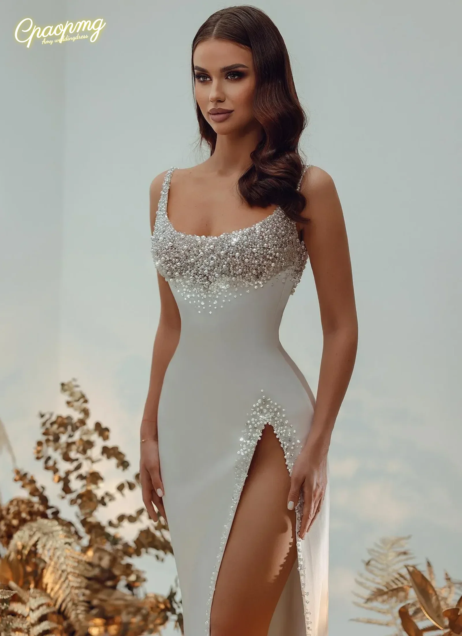 

Индивидуальные атласные платья-русалки с жемчугом для выпускного вечера, со съемным шлейфом, с боковым разрезом, вечерние платья для вечеринок, расшитые бисером, для особых случаев