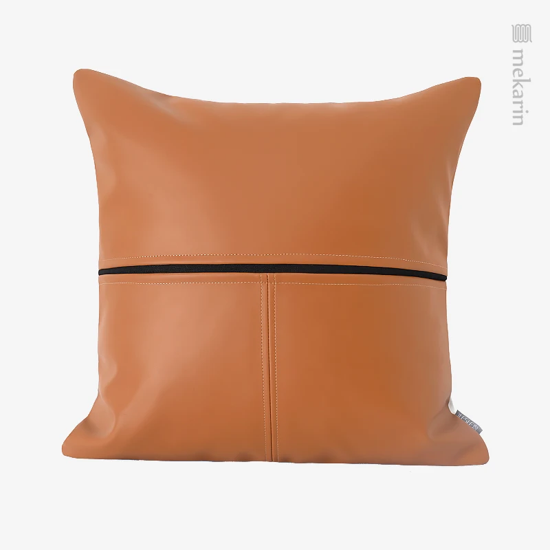 Nordic luxury sofa bed pillow orange leather stitching pillow model bedroom square pillow outdoor garden cushion pillowcase