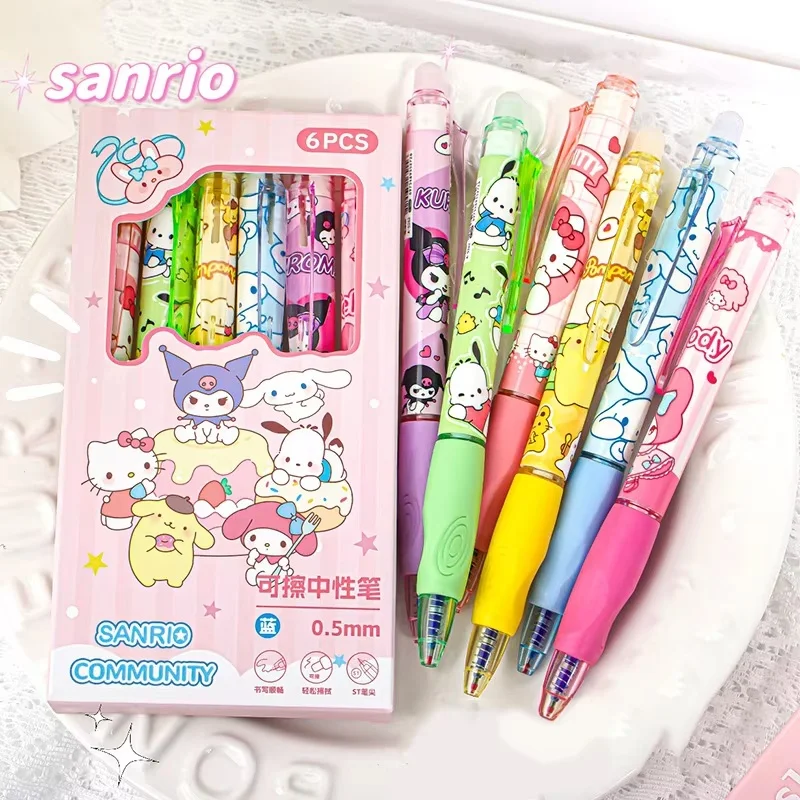 6pcs Sanrio Erasable Gel Pen Pochacco Kuromi Cinnamoroll Hello Kitty Student Neutral Ball Pen Office School Supplies Stationery image 3