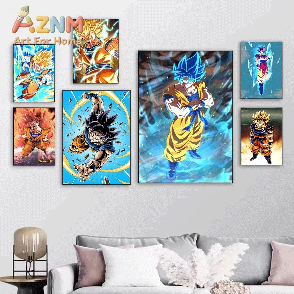 Dragon Ball Z Goku Super Saiyan 3 God Blue Rose Anime Canvas Wall Art Unframed Single Print Home Decor Poster Bedroom Gift