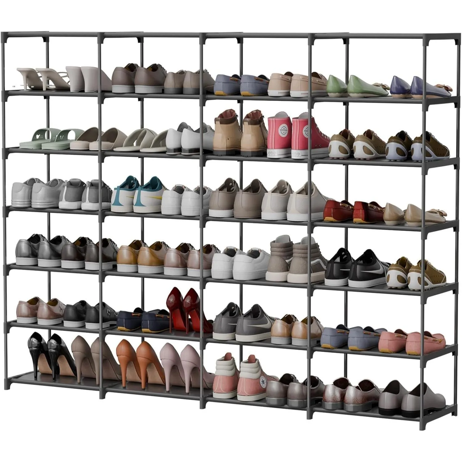 Large Shoe Rack 4 Row 7 Tier Stackable Storage Organizer Shelf 56-70 Pairs Sneaker Sturdy Shoes Cabinet Holder Cubby with Plasti
