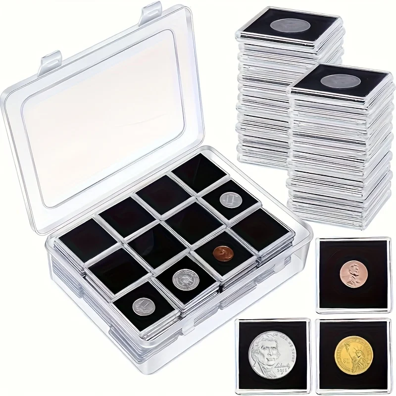 60pcs Transparent Coin Holders with Foam Rings and Coin Storage Box Six Sizes (20/25/30/35/40Mm) for Coin Collecting Enthusiasts
