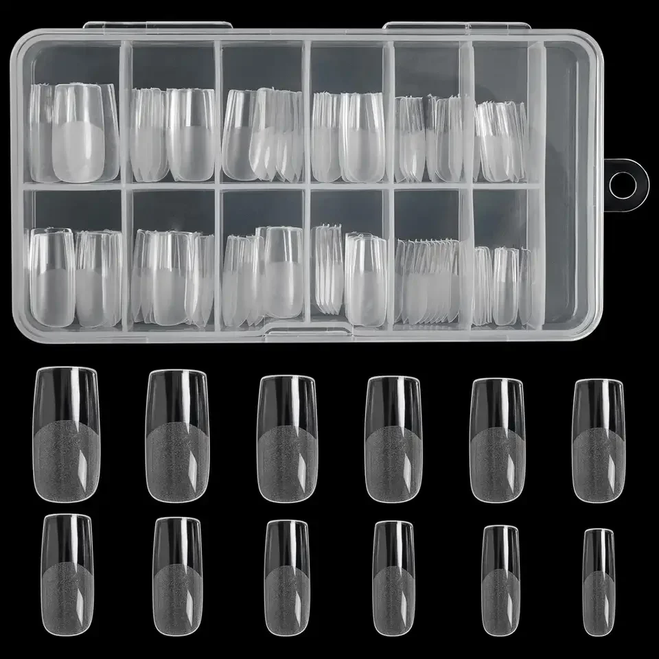 Square Nail Tips 120 PCS Artificial Full Cover Soft Clear Gel Tips 12 Sizes Sharp False Nails for Nail Extension