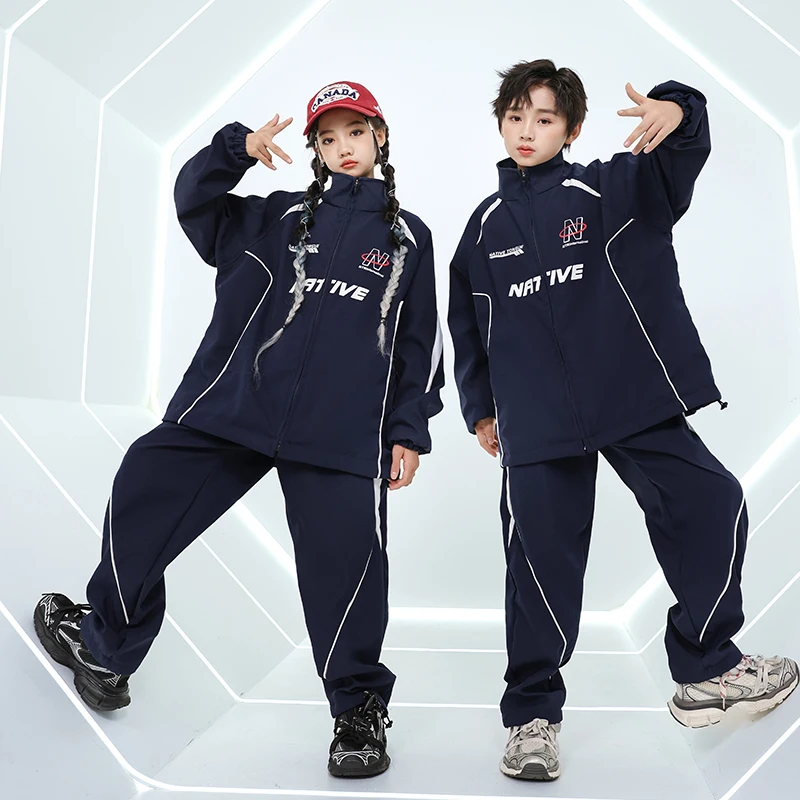 Kids Streetwear Outfits Boys Hip Hop Loose Casual Sport Jacket Pant Clothes Sets Girls K-pop School Uniform Child Coat Tracksuit