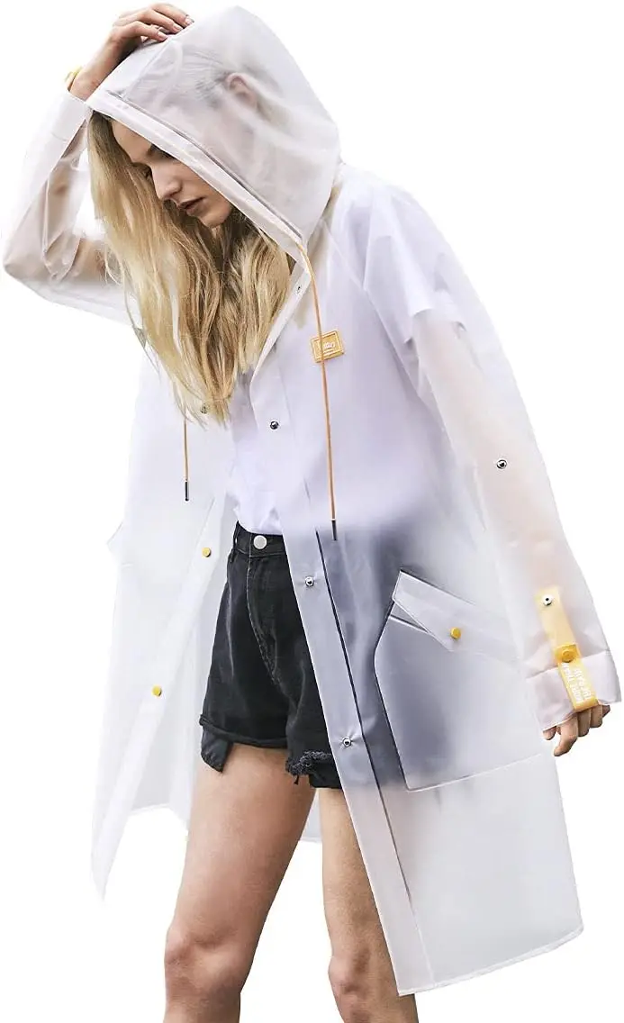 

TPU Clear Rain Coat for Adults - Women Men Fashion Hooded Poncho Lightweight