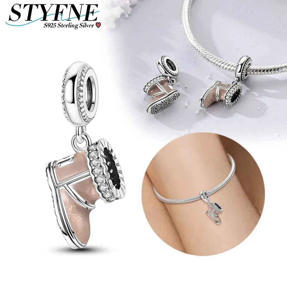 

New Original 925 Sterling Silver Lifestyle Series Brown Snow Boots Charm Beads for Women Bracelet Diy Jewelry Accessories Gift