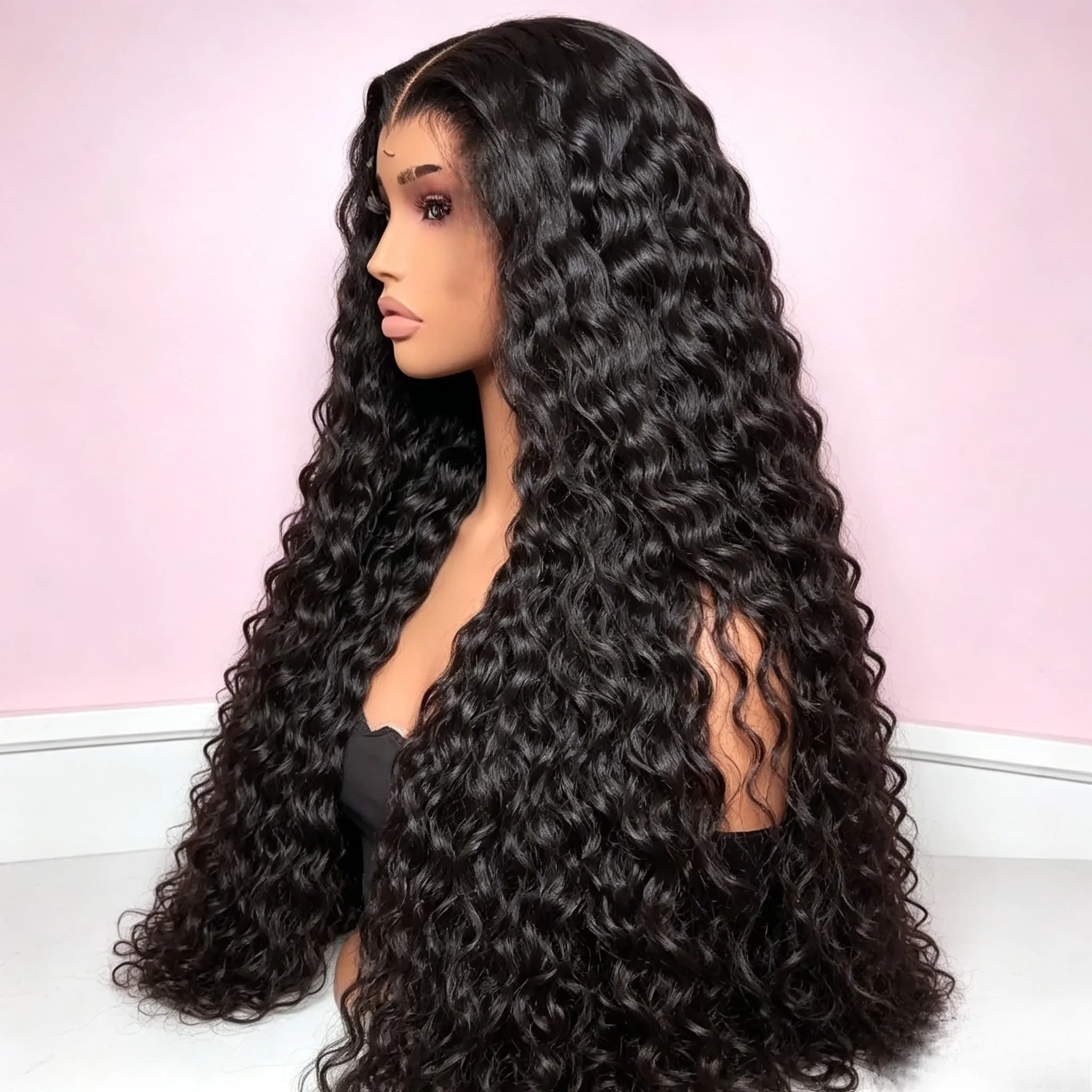 

Парик из натуральных волос Deep Wave с HD-кружевной основой 13x4, предварительно прорезанный, плотность 180%, черный, для женщин