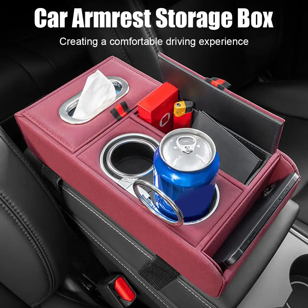 

New Car Armrest Cushion With 2 Cup Holder Tissue Box Arm Console Height Cover Heighten Center Auto Pad Rest Phone Storage P Z2i4
