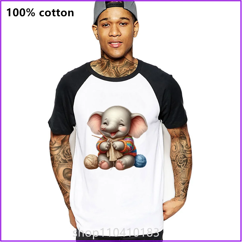 Animals Knitting A Sweater Elephant T Shirts For Men'S Women Tshirt T-Shirt Boxy Running Printed Drop Shoulder High Quality Work