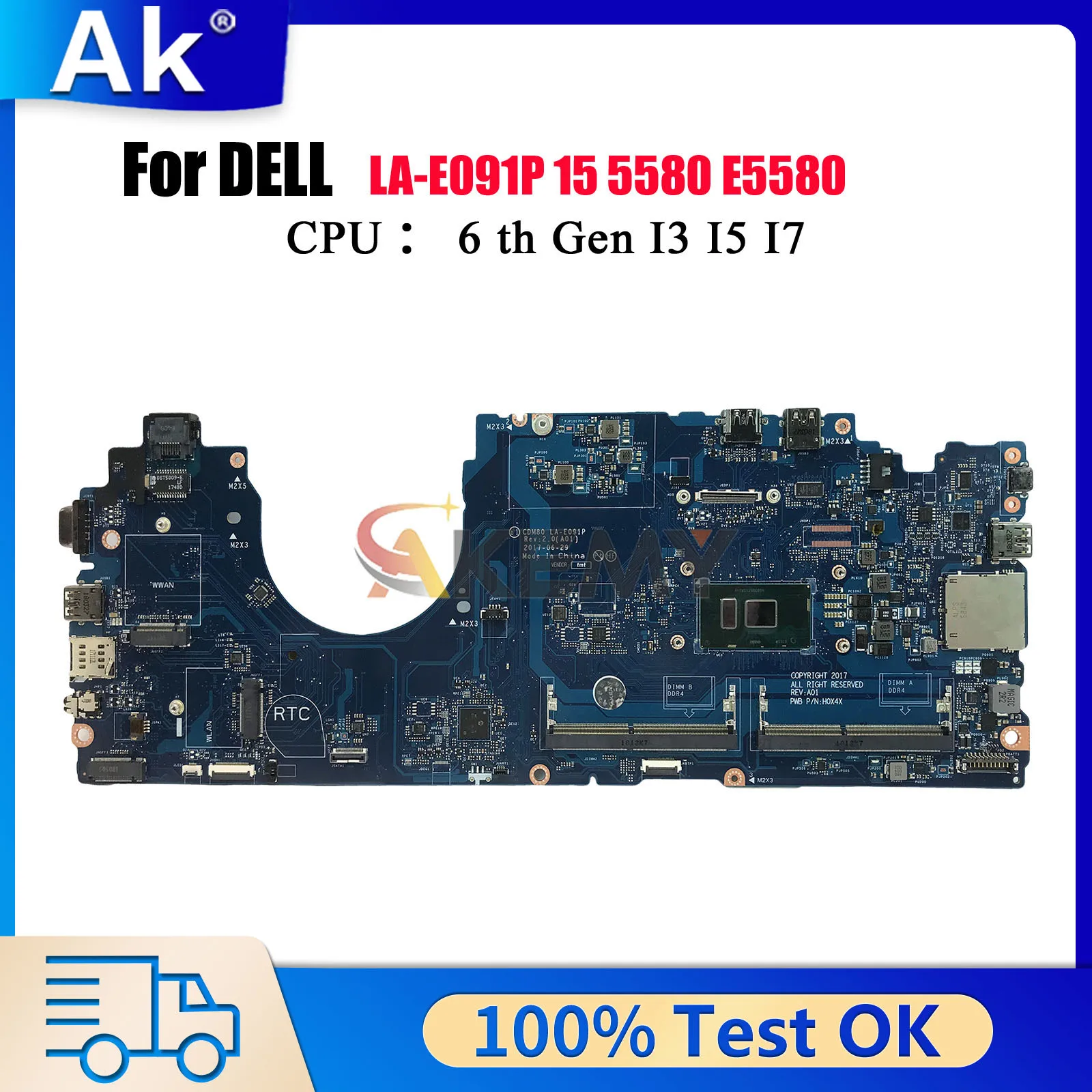 

LA-E091P материнская плата для Dell Latitude 5580 с процессором i3 i5 i7 6th 00C098 0V6V32 0M3HDV 0Y2K9C 100% полностью протестирована