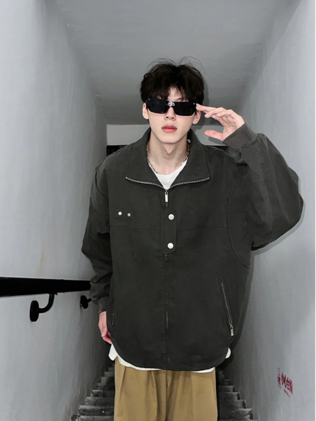 

Retro American ey Pilot Jaet Men's Spring Autumn Design Sensation High End Trendy ort Baseball Sle Outerwear