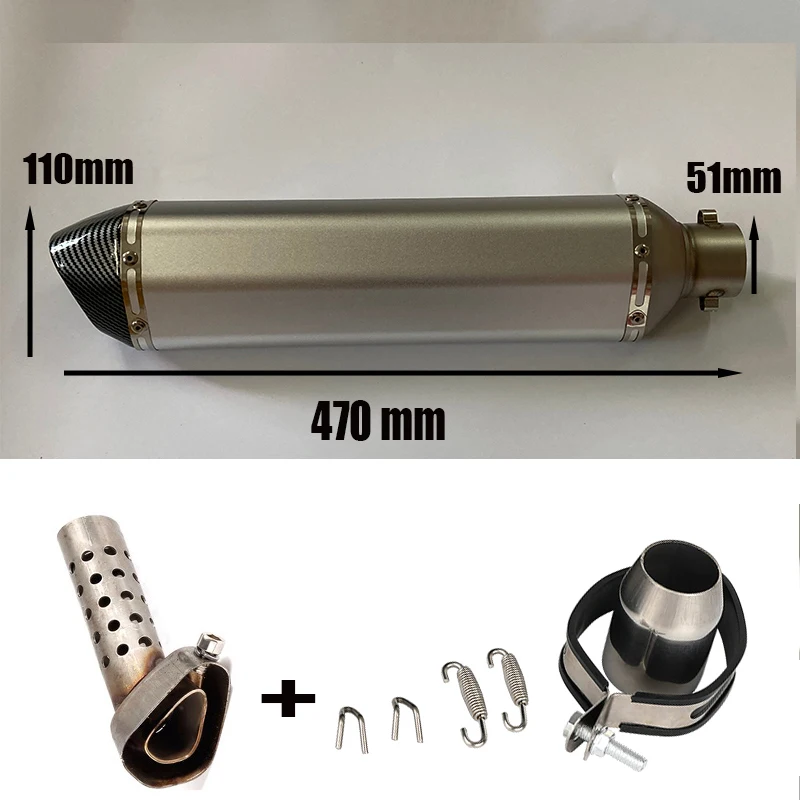 MOTERCROSS 470MM Motorcycle Exhaust Pipe Scooter Motocross Muffler Titanium Modify Escape DB Killer 51mm for MT03 MT07 R1 CBR400