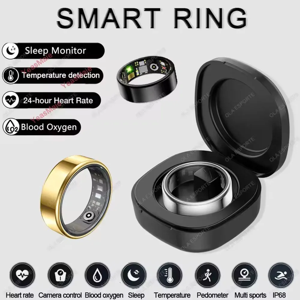 

2025 Smart Ring Blood Pressure Heart Rate Sleep Monitoring Smartring IP68 & 5ATM Waterproof Multi-sport Mode Smartring Man Women