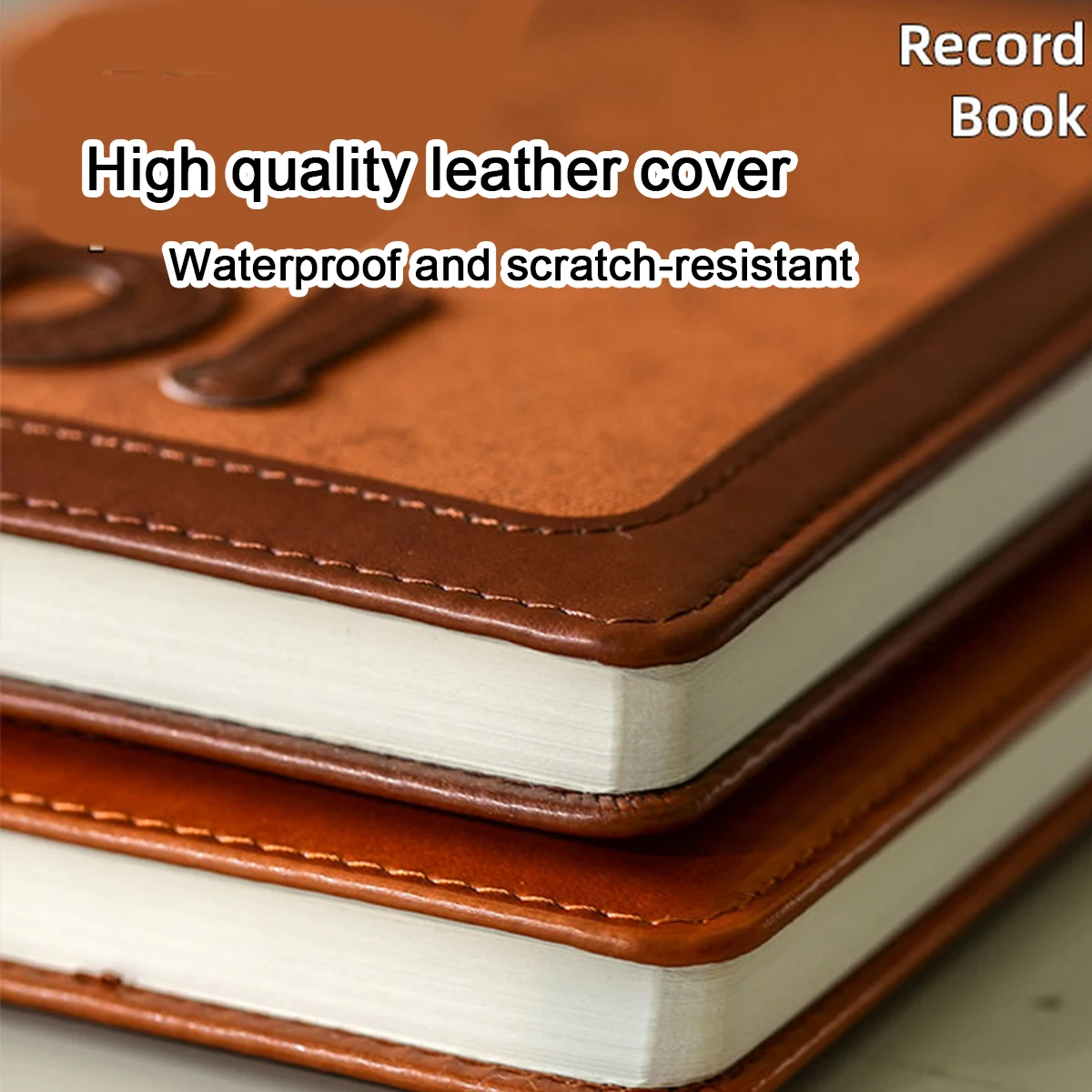 (Can Engrave Logo) A5 High-grade Leather Student Study Notebook, Work Notepad, Business Meeting Record excerpt Book, Diary